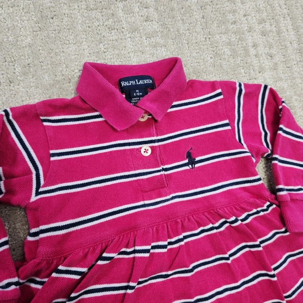 Vintage Polo Ralph Lauren Dress Baby 6-12 Months Pink Striped Cotton Polo Shirt